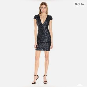 Dress the Population Navy Sequin V cut Dress